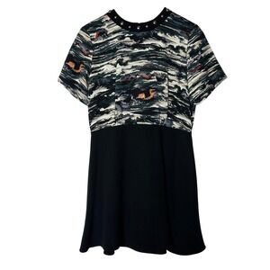 Louis Vuitton Silk Dress Sz 42 US 10 Black Print Studded Neckline Made in Italy